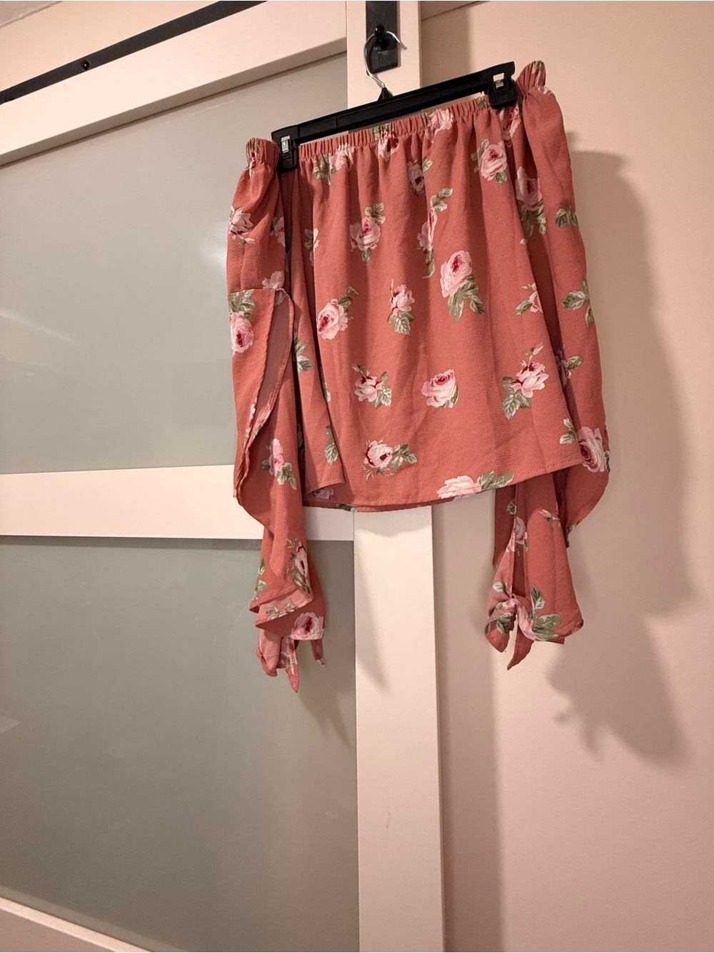 Ultra Flirt Dusty Rose Floral Off-Shoulder Blouse
